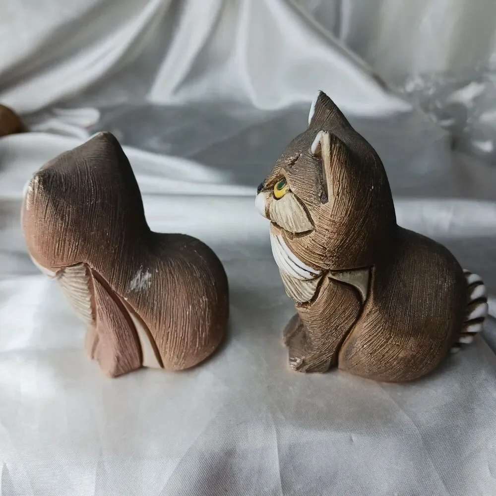 Vintage Artesania Rinconada Art Pottery Hand Crafted Clay Figurine-SOMALI CATS